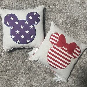 Disney Patriotic Throw Pillows Set Mickey & Minnie Americana Red White Blue 12”